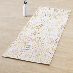 Tapis De Yoga Art moderne Gold White Floral Doodles