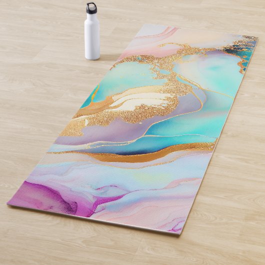Tapis De Yoga Art parties scintillant abstrait en marbre pastel (En situation)