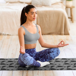 Tapis De Yoga Astrologie Mystique Chat Noir Corbeau Étoiles