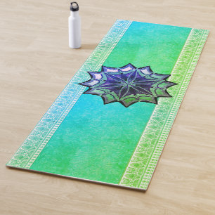 Tapis de yoga au lotus mandala vert