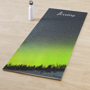 Tapis De Yoga Aurora Borealis Lumières du Nord Montagnes arctiqu