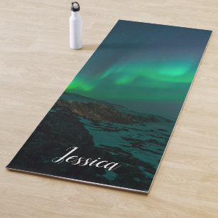 Tapis De Yoga Aurora Borealis Lumières du Nord Montagnes arctiqu