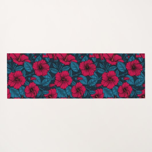 Tapis de yoga aux fleurs d'hibiscus rouges (Dos (Horizontal))