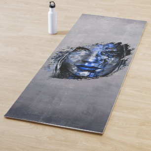 Tapis De Yoga Bad Girl visage rustique gris bleu