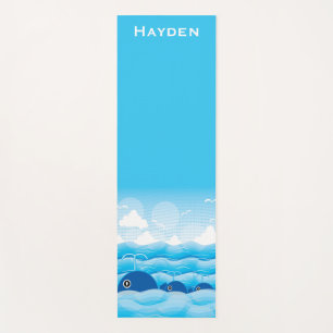Tapis De Yoga Baleines et vagues Bleu Océan Personnalisé