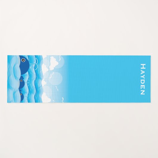 Tapis De Yoga Baleines et vagues Bleu Océan Personnalisé (Devant (Horizontal))