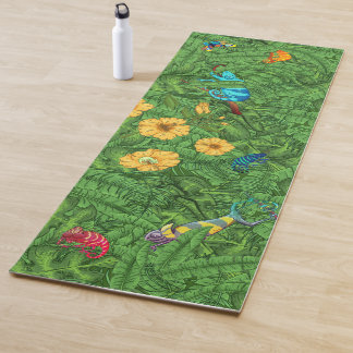 Tapis De Yoga Banane tropicale Feuilles Chameleons Hibiscus Fleu