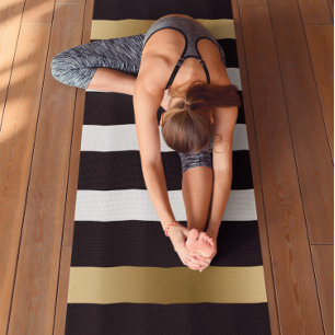 Tapis De Yoga Bandes blanches et noires accents or motif accent