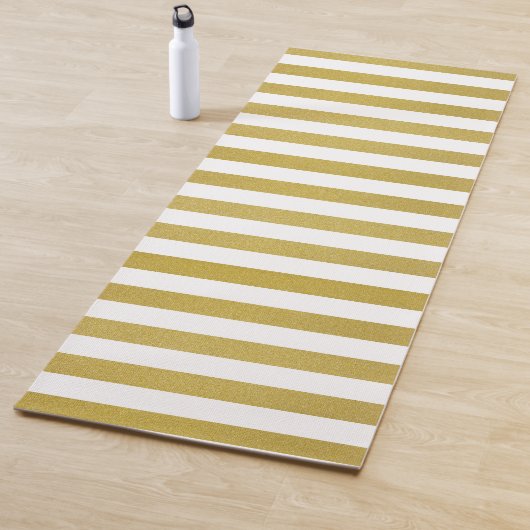 Tapis De Yoga Bandes d'or, Blancs, Motif rayé (En situation)
