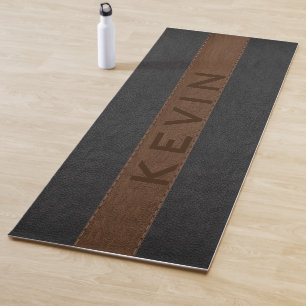 Tapis De Yoga Bandes en cuir cousues noir et brun