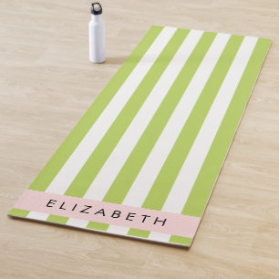 Tapis De Yoga Bandes vertes, Lignes, Motif rayé, Votre Nom
