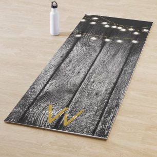 Tapis De Yoga Barre Rustique Noir Bois Or Chaîne Lumière Monogra