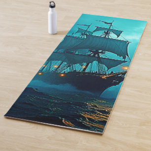 Tapis De Yoga Bateau fantôme sur le design Stormy Seas