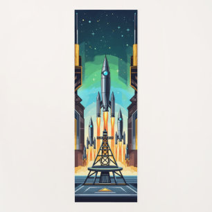 Tapis De Yoga Bateau-fusée chromé élégant qui sort d'un rétro