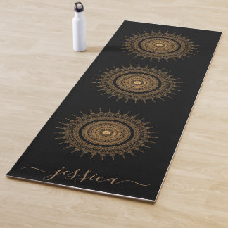 Tapis De Yoga Beau Black Gold Mandala Nom personnalisé