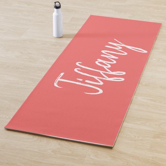 Tapis De Yoga Beau corail et blanc (En situation)