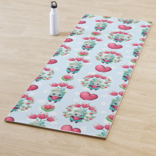 Tapis De Yoga Beau Floral Mason Jar Hearts Motif