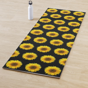 Tapis De Yoga Beau motif tournesol sur fond noir