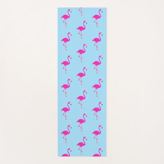 Tapis De Yoga Beaux flamants roses sur bleu clair (Devant)