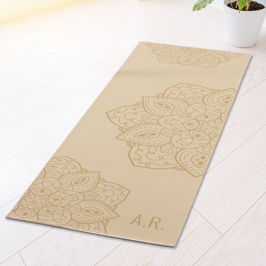 Tapis De Yoga Beige Decorative Modern Mandala With Initials