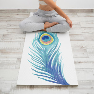 Tapis De Yoga Belle aquarelle Peacock Feather personnalisée