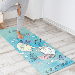 Tapis De Yoga Belle aquarelle verte Tao de Meowmaids