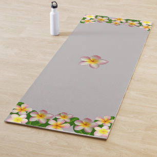 Tapis De Yoga Belles fleurs de frangipanier sur gris argent clai