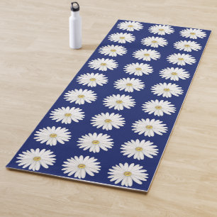 Tapis De Yoga Belles fleurs de marguerite sur fond bleu marine