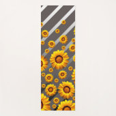 Tapis De Yoga Belles fleurs jaunes sur gris, rayures argentées (Devant)
