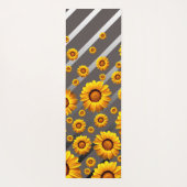 Tapis De Yoga Belles fleurs jaunes sur gris, rayures argentées (Dos)