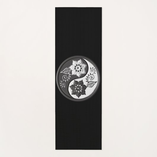 Tapis De Yoga Black and Silver Floral Yin Yang (Devant)