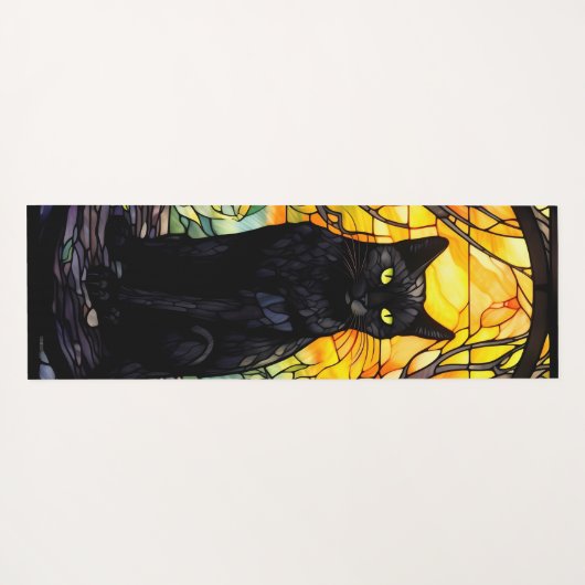 Tapis De Yoga Black Cat Vitrail jaune (Dos (Horizontal))