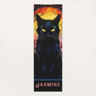 Tapis De Yoga Black Cat Vitrail Rouge Éffrayant