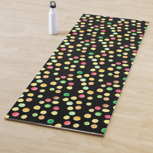 Tapis De Yoga Black With Coloured Dots Yellow Pattern Yogamat