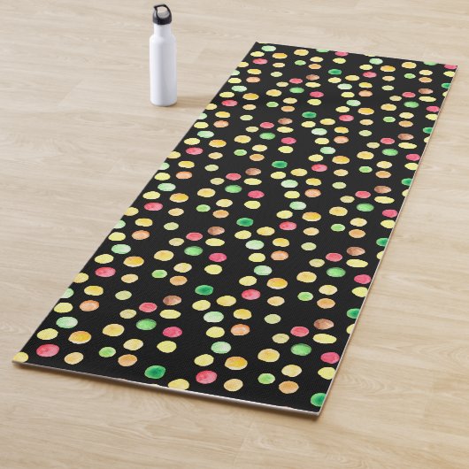 Tapis De Yoga Black With Coloured Dots Yellow Pattern Yogamat (En situation)