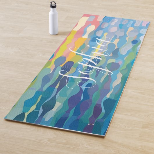 Tapis De Yoga Bleu Abstrait Et Rose (En situation)