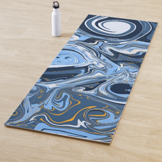 Tapis De Yoga Bleu, blanc et doré Marbre flûtes Art fluide (En situation)