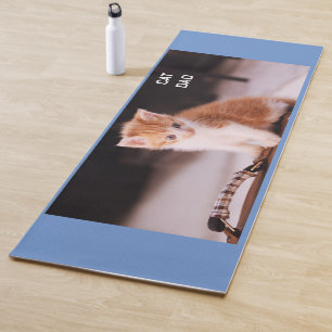 Tapis De Yoga Bleu "Chat Papa" Orange Kitten