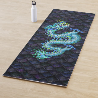 Tapis De Yoga Bleu dragon chinois