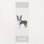 Tapis De Yoga Bleu Et Blanc Boston Terrier Dessin Chien Et Nom (Devant)
