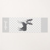 Tapis De Yoga Bleu Et Blanc Boston Terrier Dessin Chien Et Nom (Devant (Horizontal))