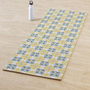 Tapis De Yoga Bleu et jaune joli carrelage portugais motif