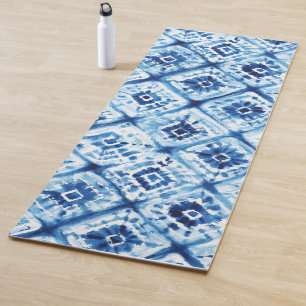 Tapis De Yoga Bleu Indigo Motif Shibori Tie Dye Abstrait