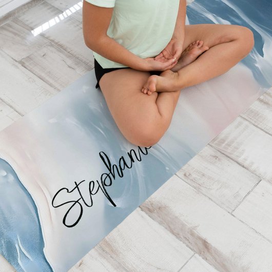 Tapis De Yoga Bleu marbré Abstrait simple et rose pâle