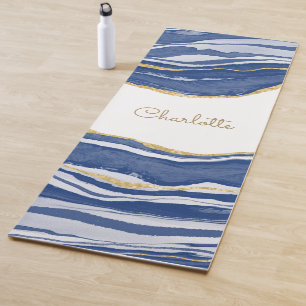 Tapis De Yoga Bleu Marbre Agate Parties scintillant or Personnal