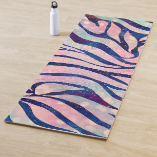 Tapis De Yoga Bleu métallique élégant et zèbre holographique