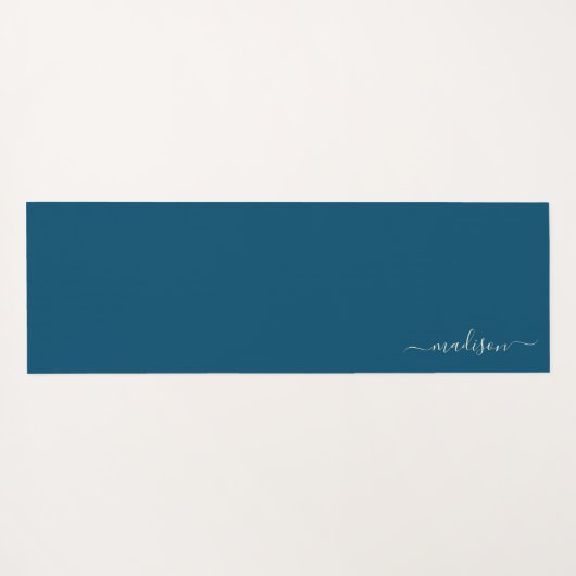 Tapis De Yoga Bleu océan | Fleurs d'aquarelle Monogramme Yoga Ma (Dos (Horizontal))