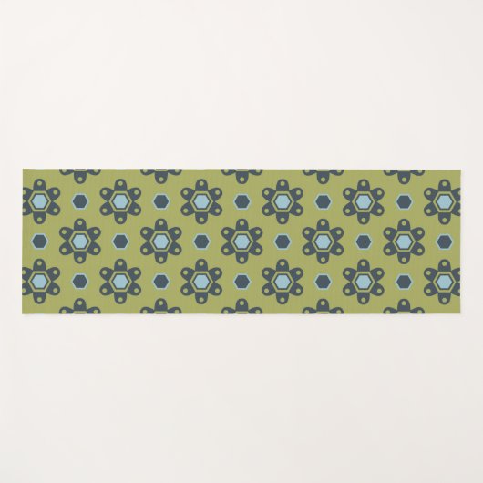 Tapis De Yoga Bleu rétro et marguerites noires sur motif floral (Devant (Horizontal))
