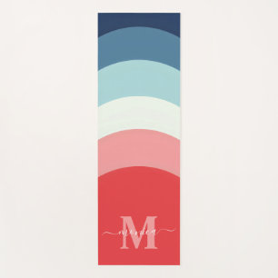 Tapis De Yoga Bleu rose arc-en-ciel rayures de courbe Monogramme