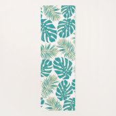 Tapis De Yoga Bleu tropical, feuilles or et monogramme (Dos)